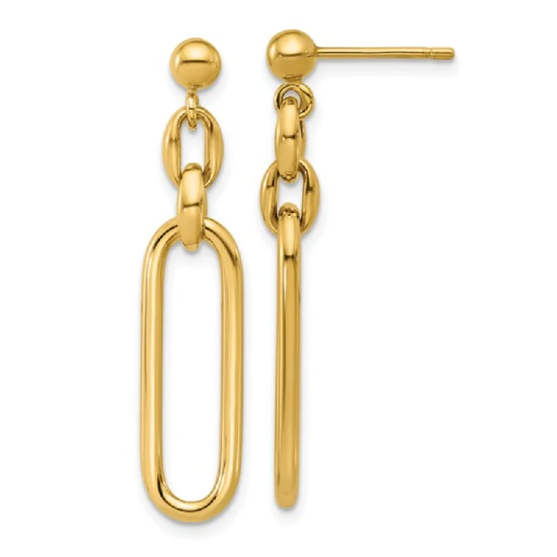 14k Fancy Long Oval Link Dangle Earrings