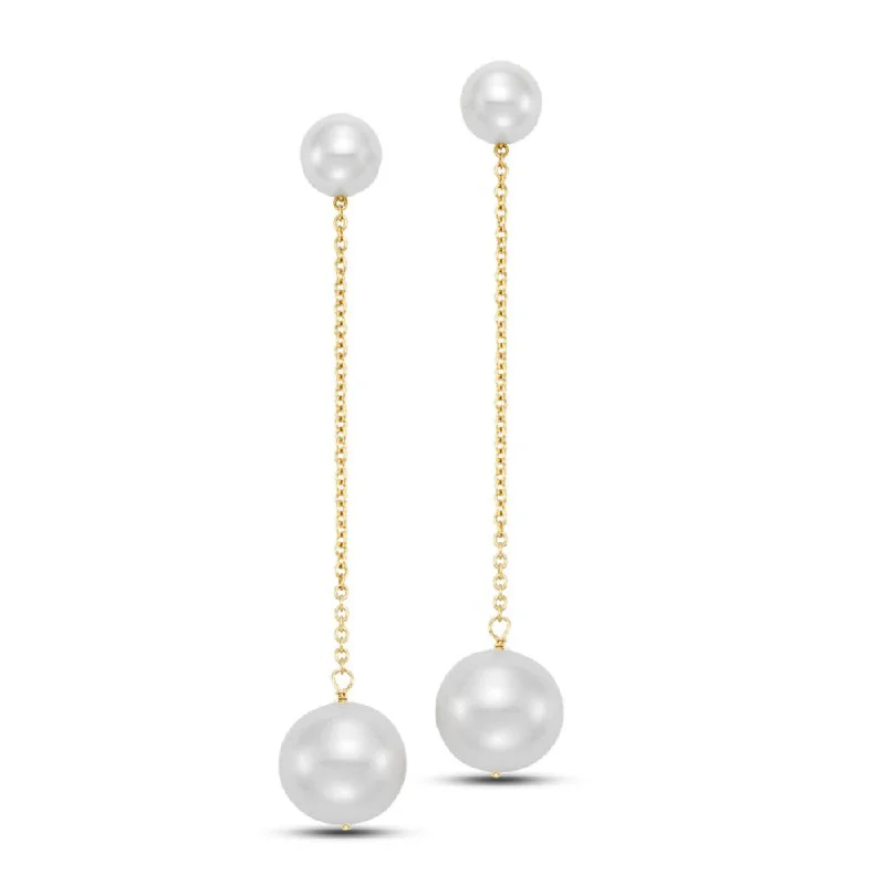 14k Gold Freshwater Pearl Chain Drop Earrings