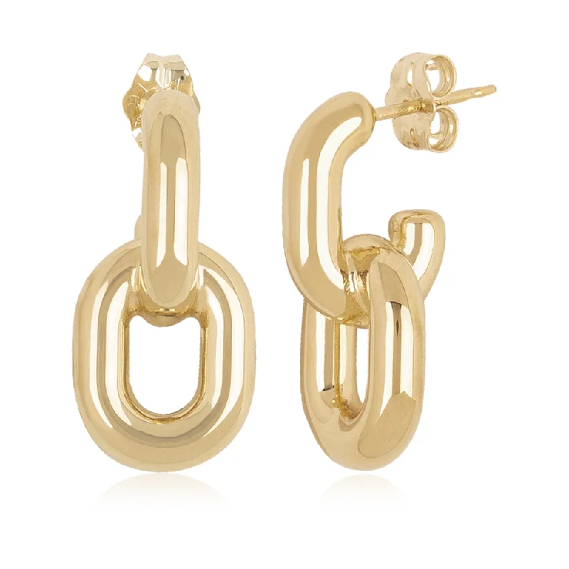 14k Gold Medium Oval Double Link Drop Earrings