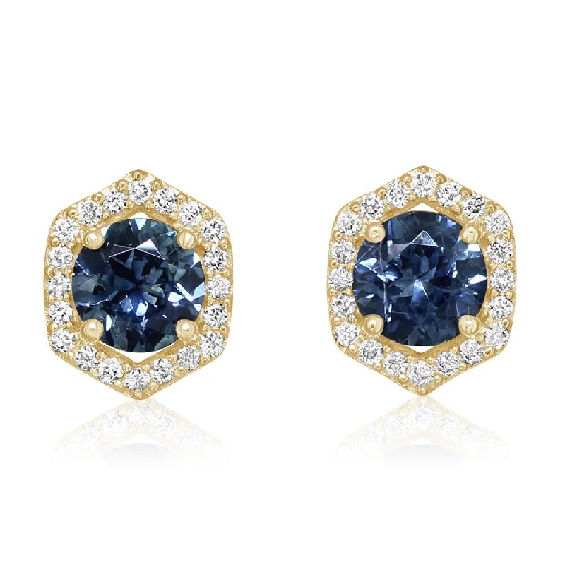 14k Gold Montana Sapphire & Diamond Studs