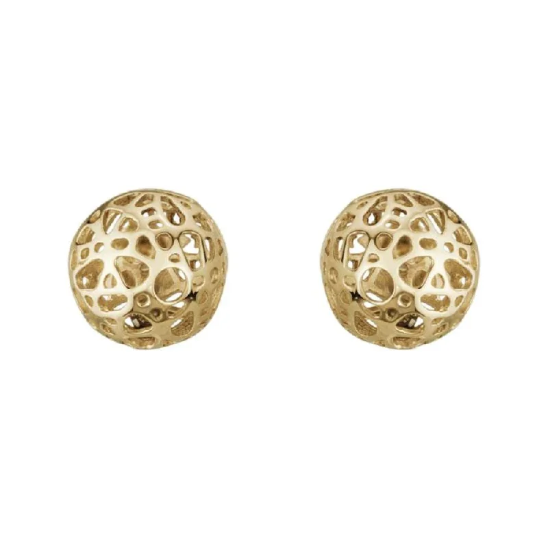 14k Gold Open Work Ball Stud Earrings