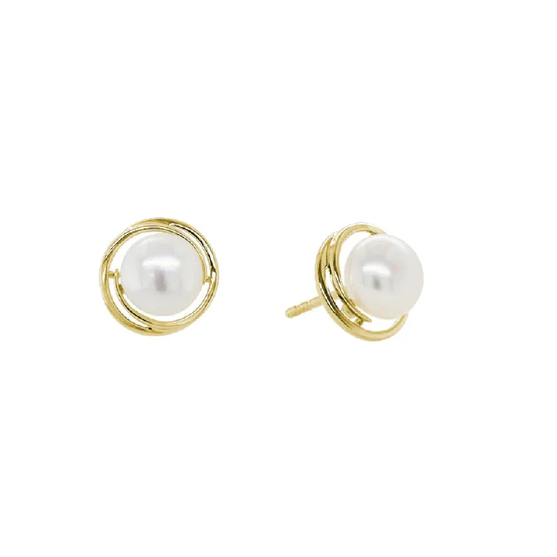 14k Gold Pearl Stud Earrings