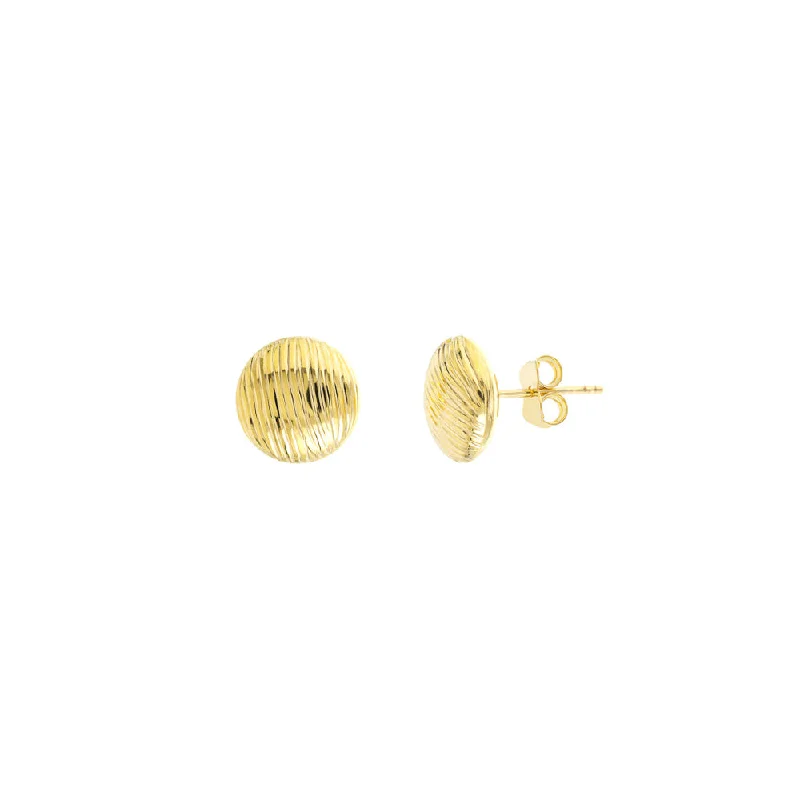 14k Gold Ridged Button Stud Earrings