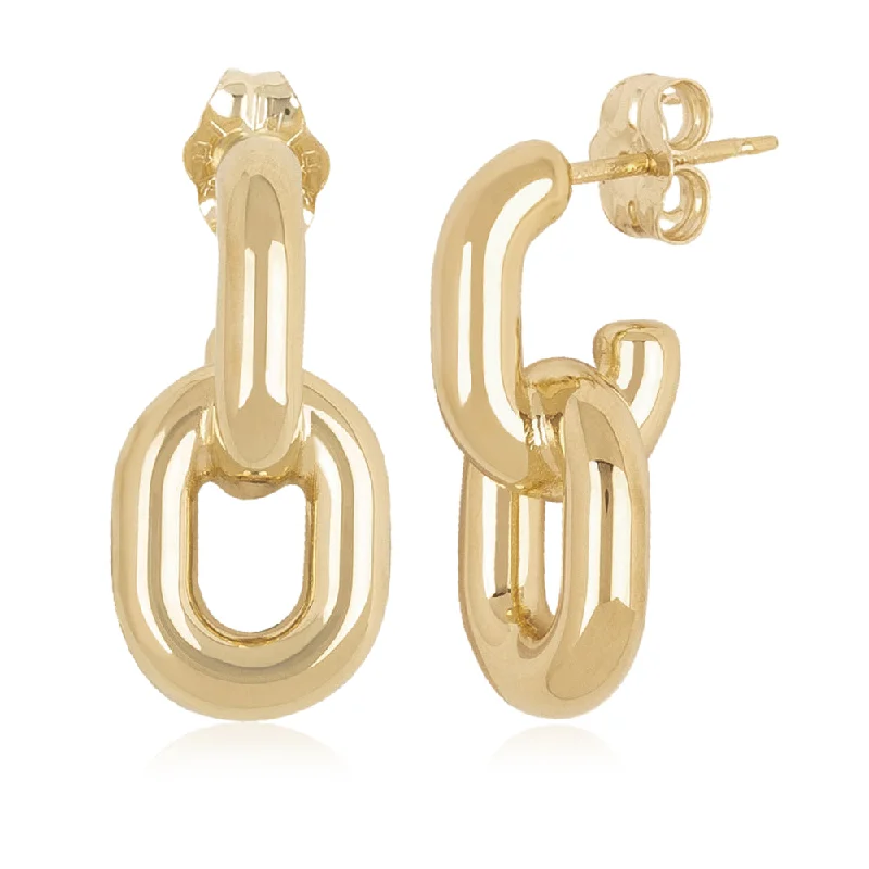 14k Gold Small Oval Double Link Drop Earrings