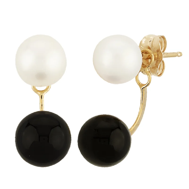 14k Pearl and Onyx Drop Earrings