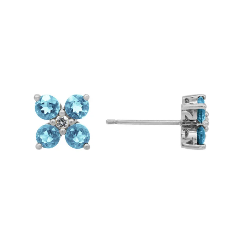 14k Swiss Blue Topaz Flower Stud Earrings