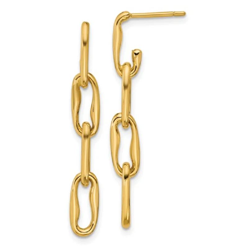 14k Wavy Long Oval Link Dangle Earrings