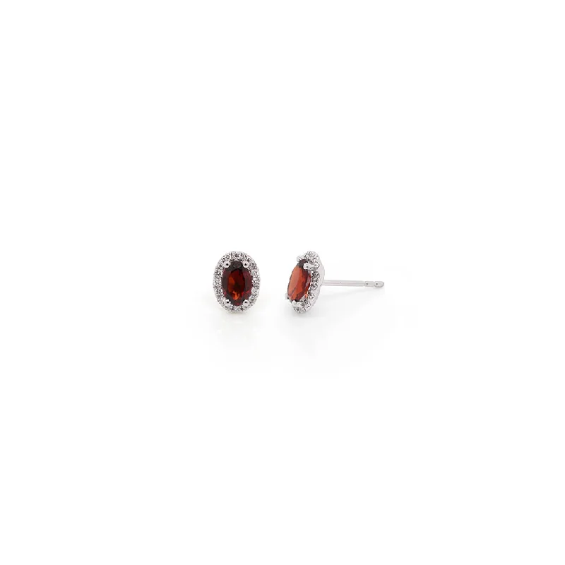 14k White Gold Garnet & Diamond Stud Earrings