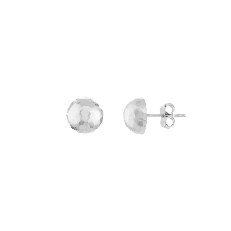 14k White Gold Textured Dome Stud Earrings