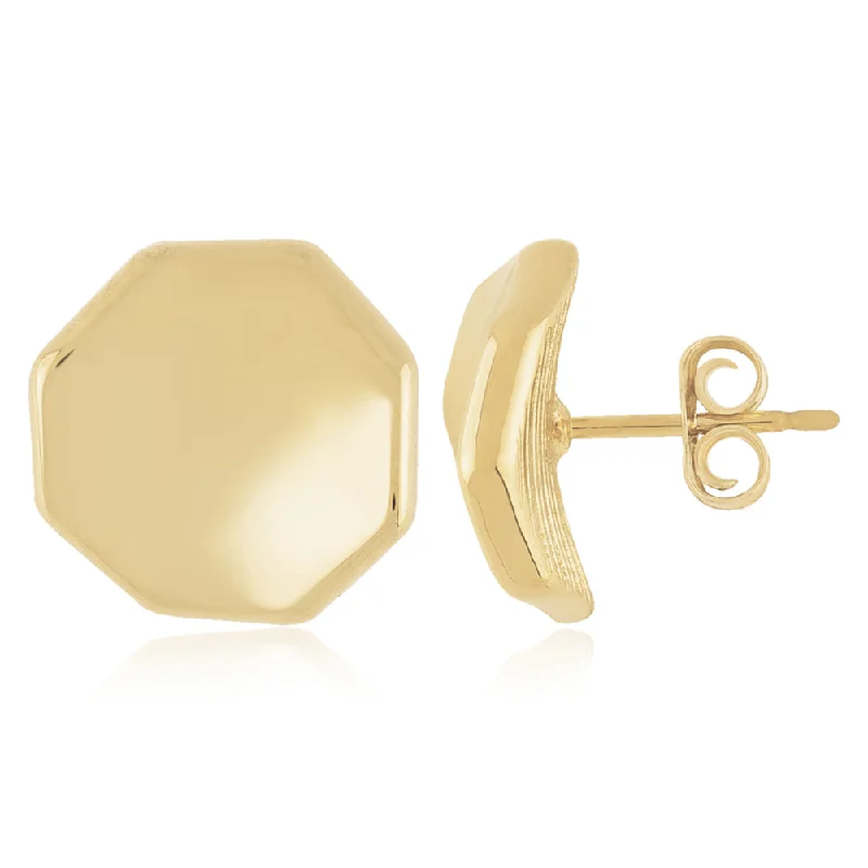 14k Yellow Gold Octagon Dapped Stud Earrings