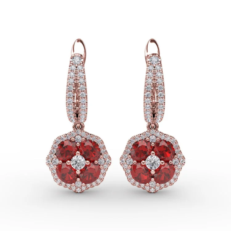 Steal The Spotlight Ruby and Diamond Cluster Drop Earrings