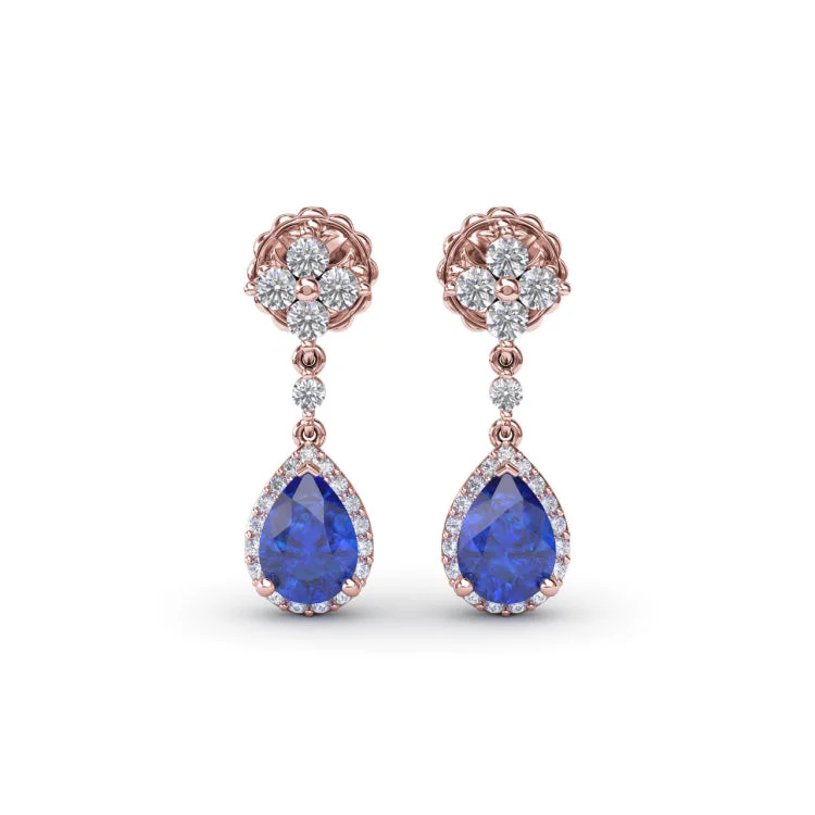 Sapphire and Diamond Teardrop Dangle Earrings