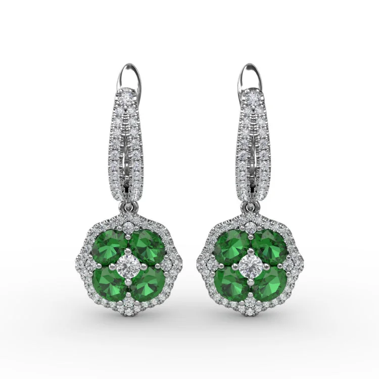 Steal The Spotlight Emerald and Diamond Cluster Drop Earrings