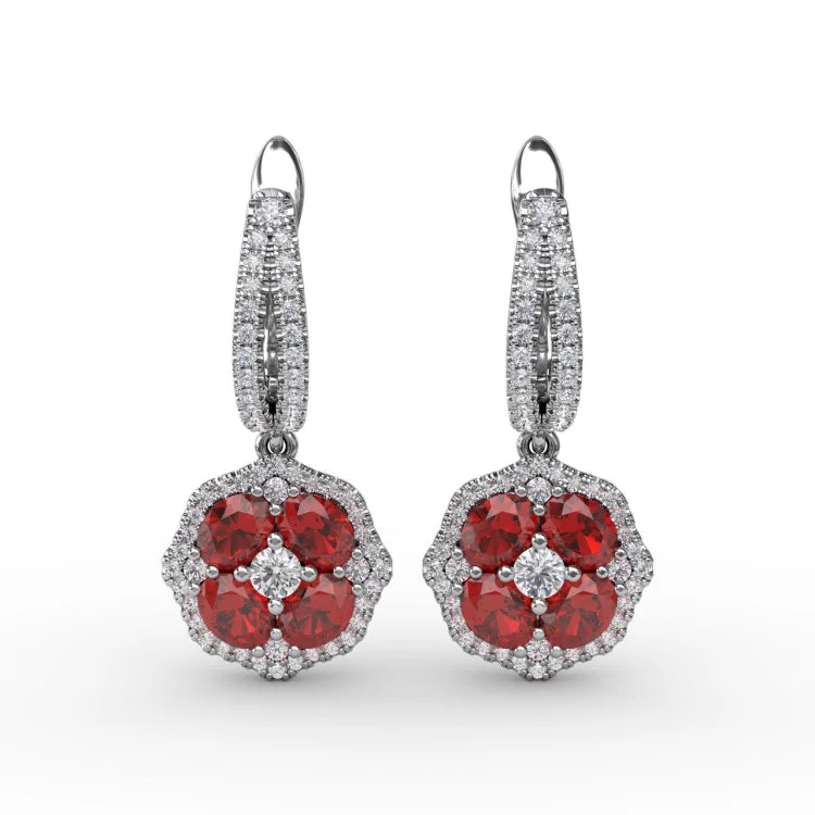 Steal The Spotlight Ruby and Diamond Cluster Drop Earrings