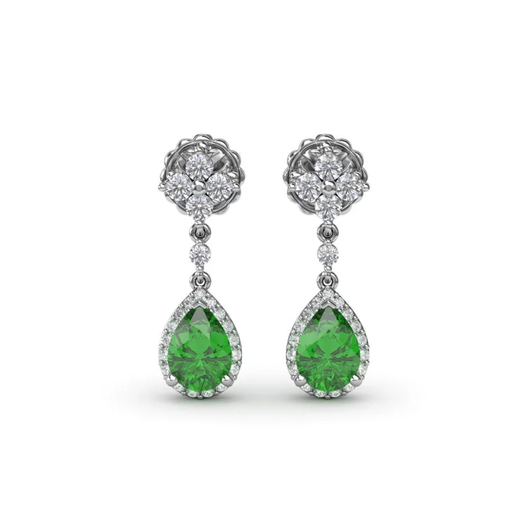 Emerald and Diamond Teardrop Dangle Earrings