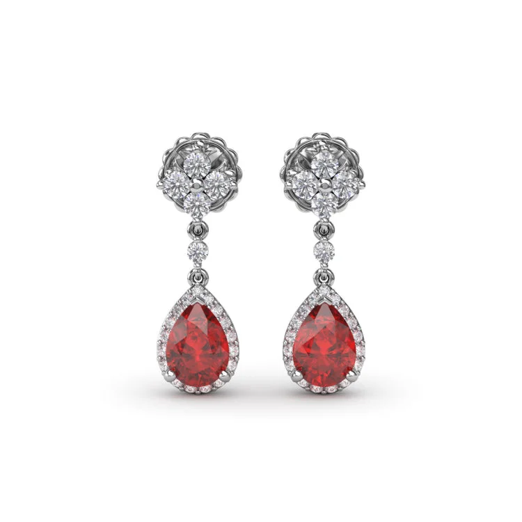 Ruby and Diamond Teardrop Dangle Earrings