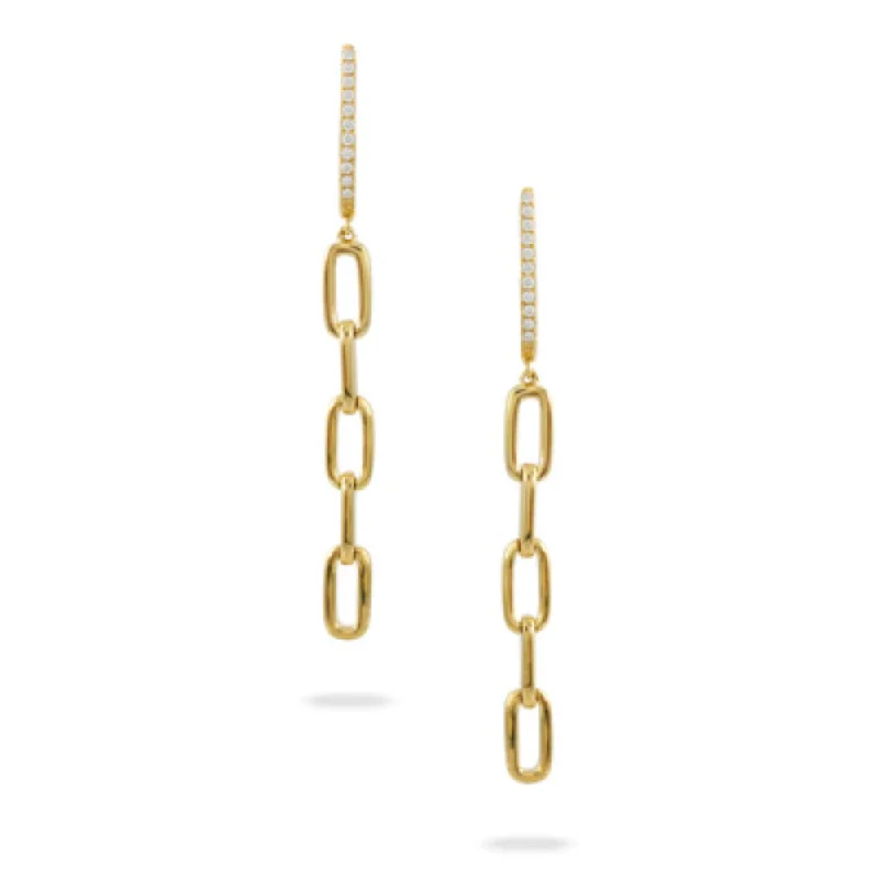 18k Gold Diamond Link Drop Earrings