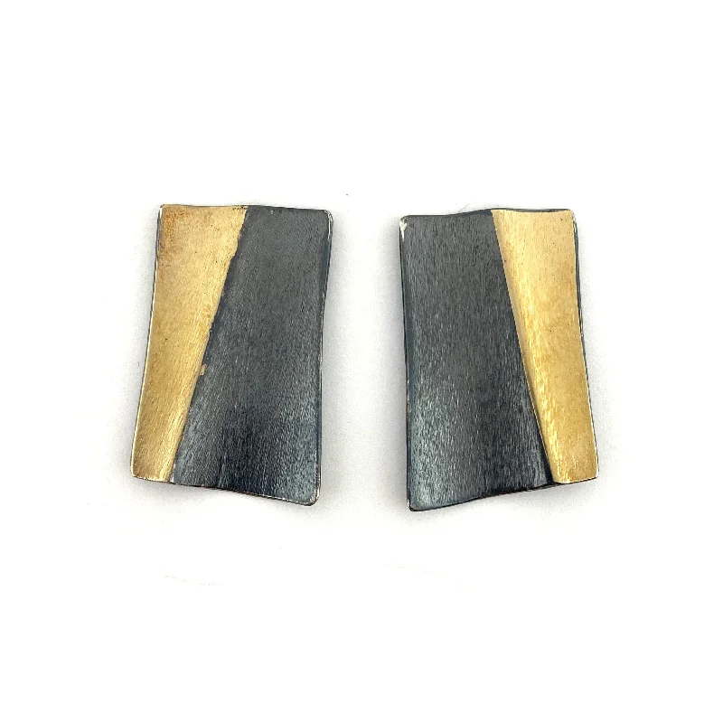 Angled Black and Gold Striped Rectangle Studs