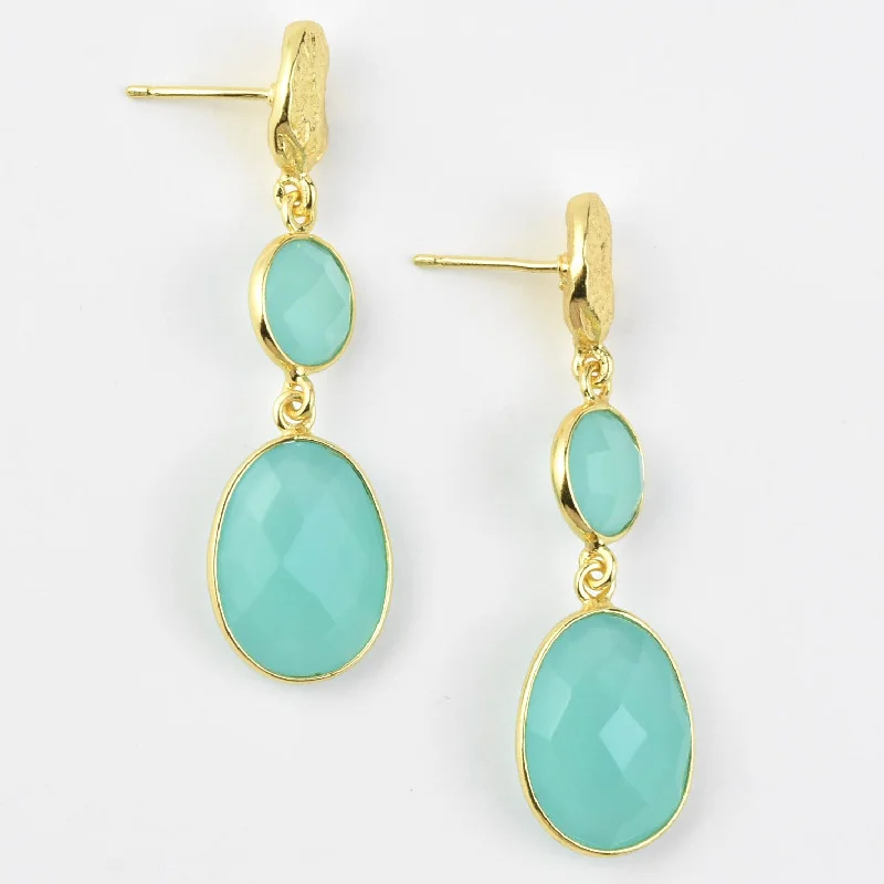 Aqua Chalcedony Double Drop Earrings