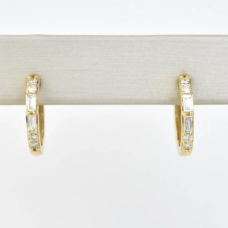 Baguette Diamond Huggies in Yellow Gold