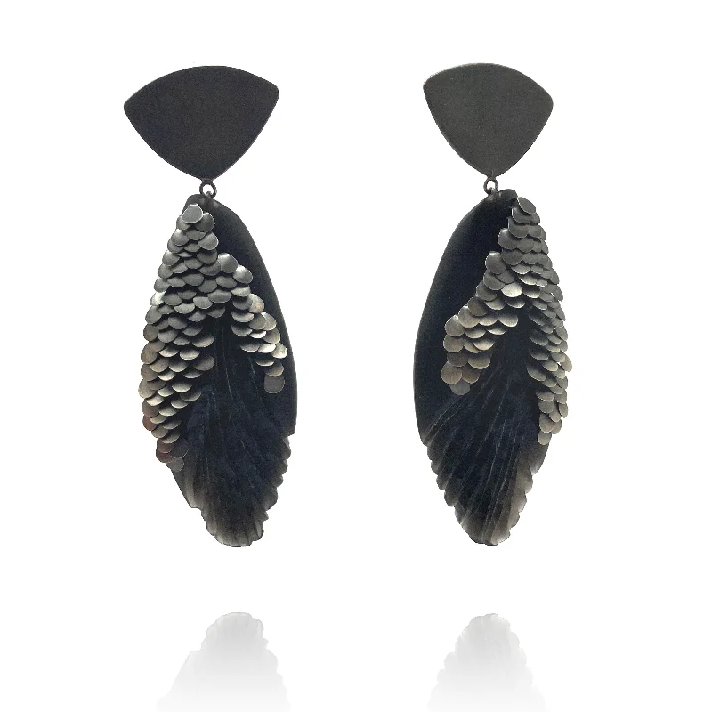 Black Scale Texture Drop Earrings