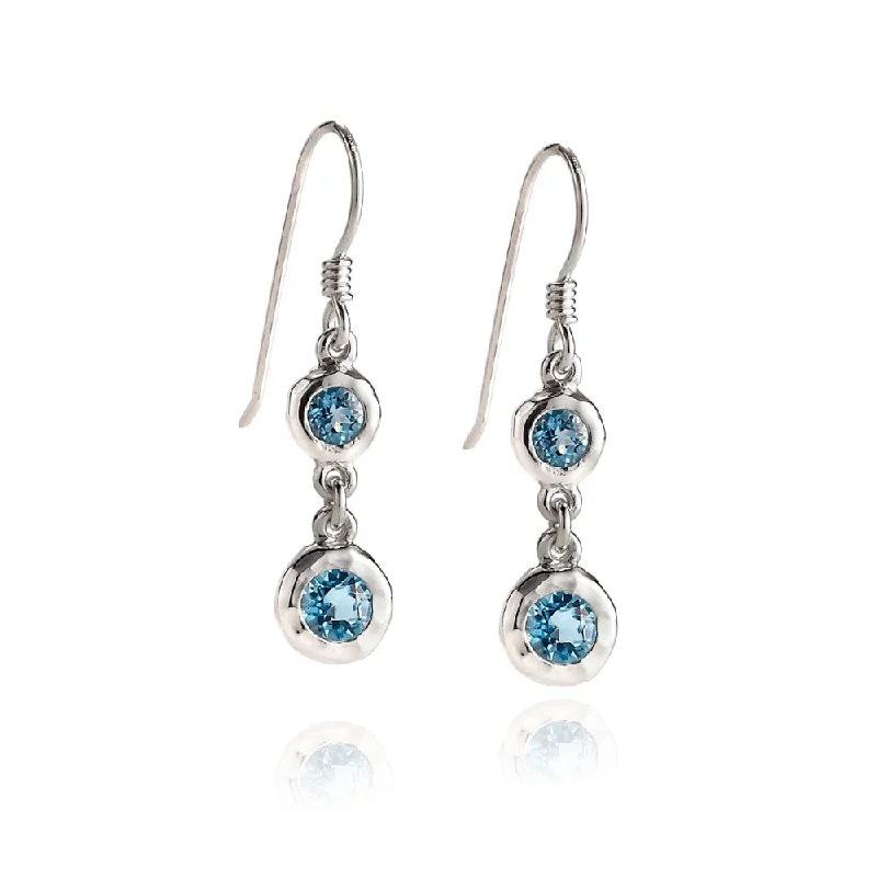 Blue Topaz Ripple Drop Wire Earrings