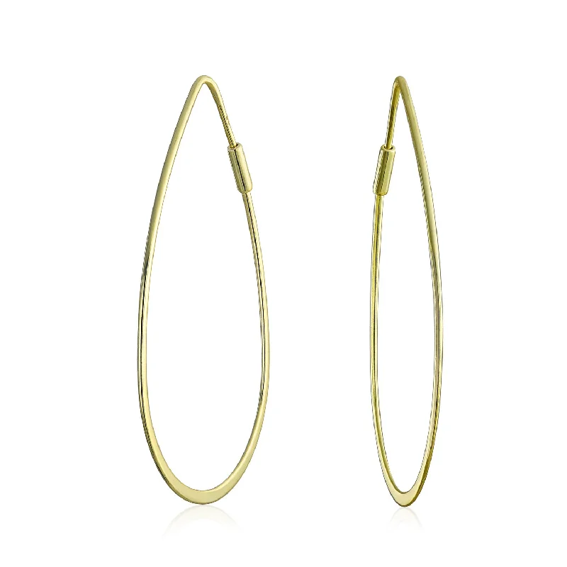 Boho Minimalist Hoop Huggie Earrings 14K Gold Plated Sterling Silver 2 Inch