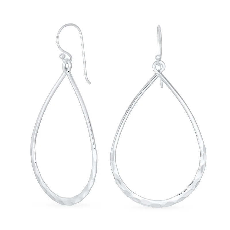 Boho Pear Shaped Lightweight Hoop Huggie Earrings Sterling Silver 2 Inch