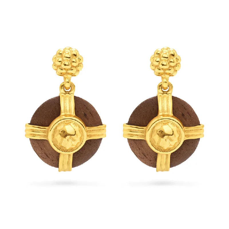 Capucine de Wulf Gaia Round Drop Earrings- Hammered Gold/Teak