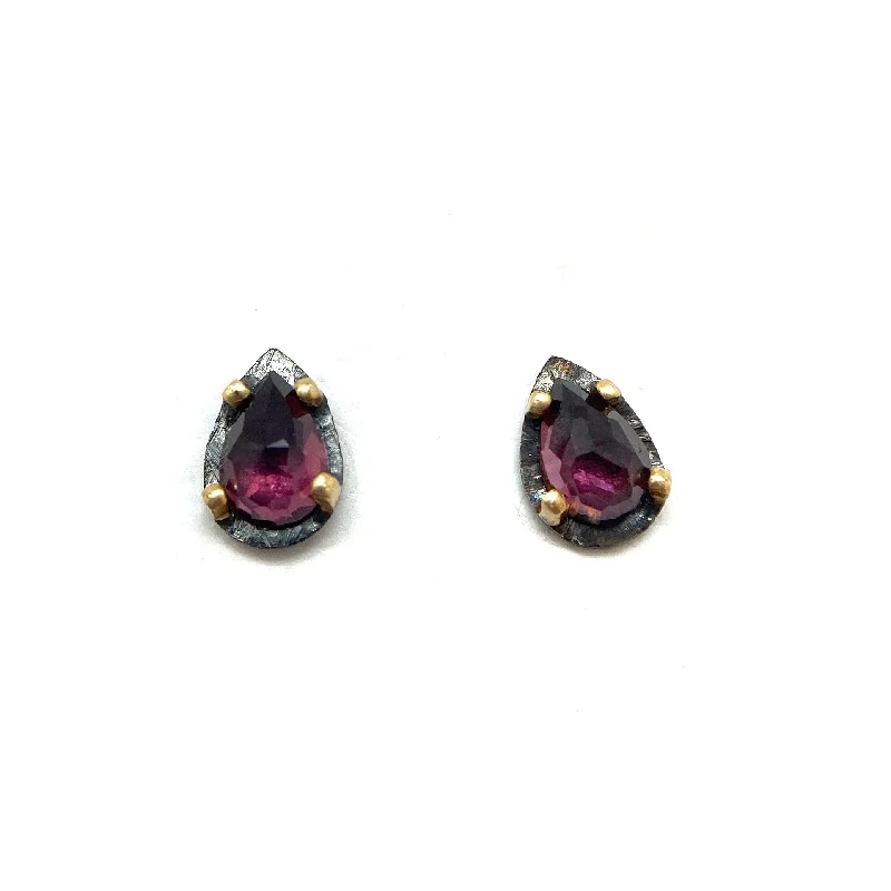 Carved Teardrop Studs - Rhodonite Garnet