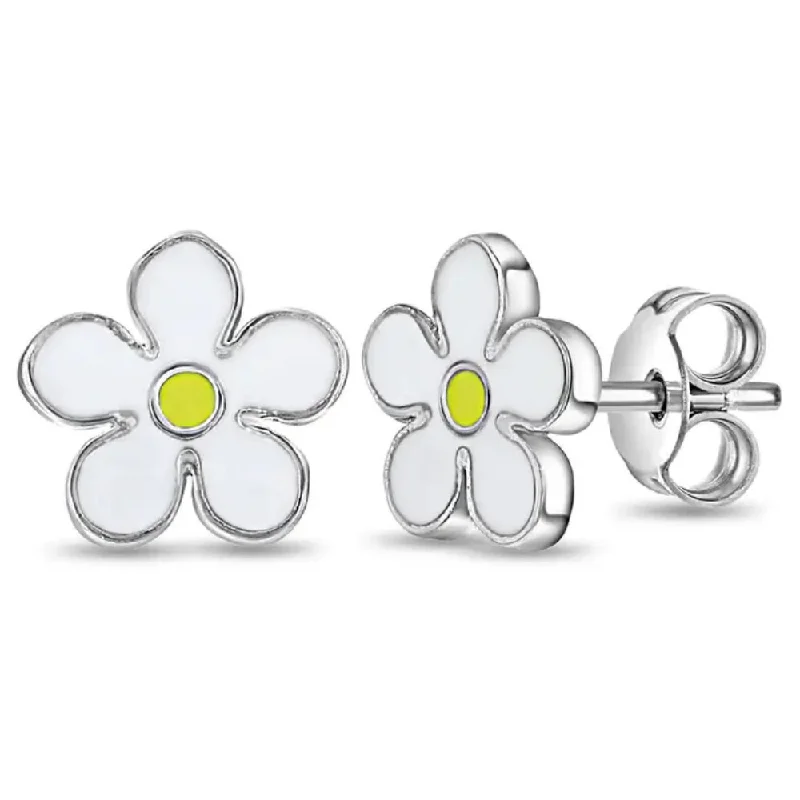 Children's Sterling Silver Fun Summer Daisy Enamel Earrings