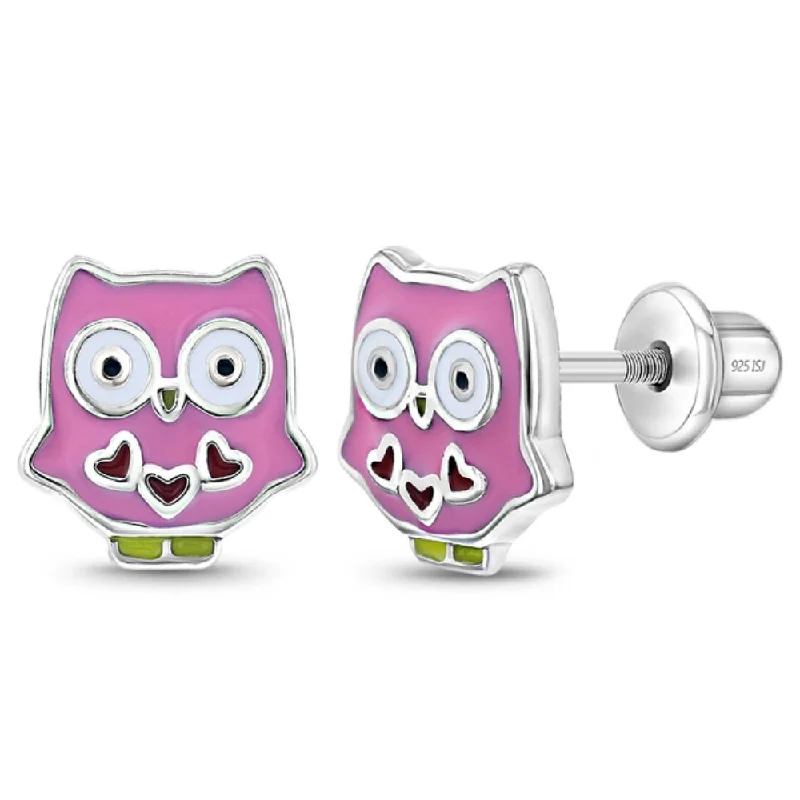 Children's Sterling Silver Owl Enamel Stud Earrings