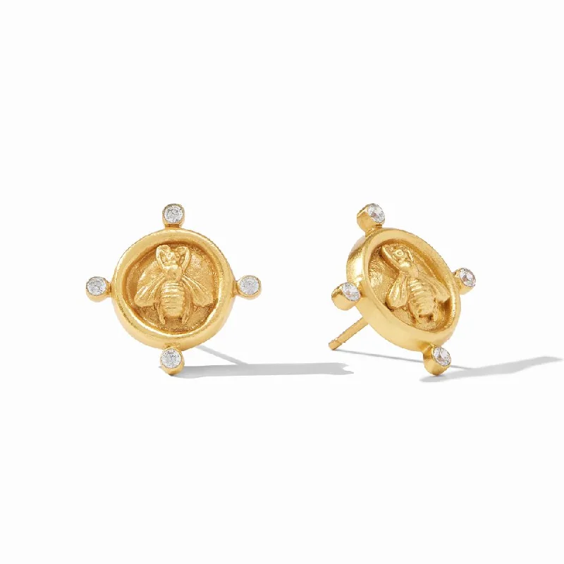 Julie Vos Bee Cameo Stud Gold Cubic Zirconia