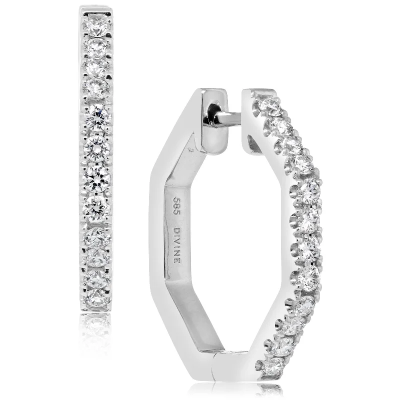 Diamond Hexagon Hoop Earrings