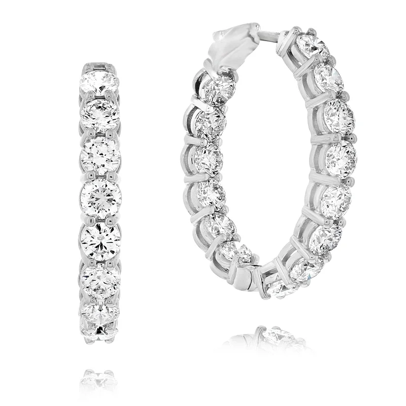 Diamond Oval Inside Outside Hoop Earrings