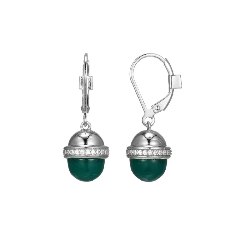 Elle Sterling Silver "Pivot" Green Agate Cabochon Drop Earrings