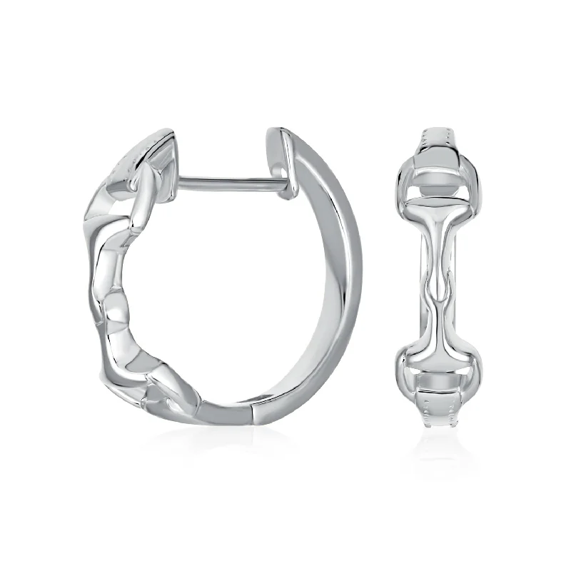 Equestrian Horse Gift Snaffle Bit Hoop Huggie Earrings 14K Gold Plated Silver