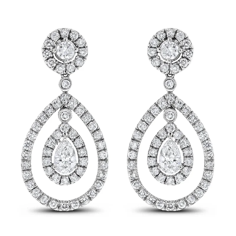 Dangling Halo Diamond Earrings (3.34 ct Diamonds) in White gold