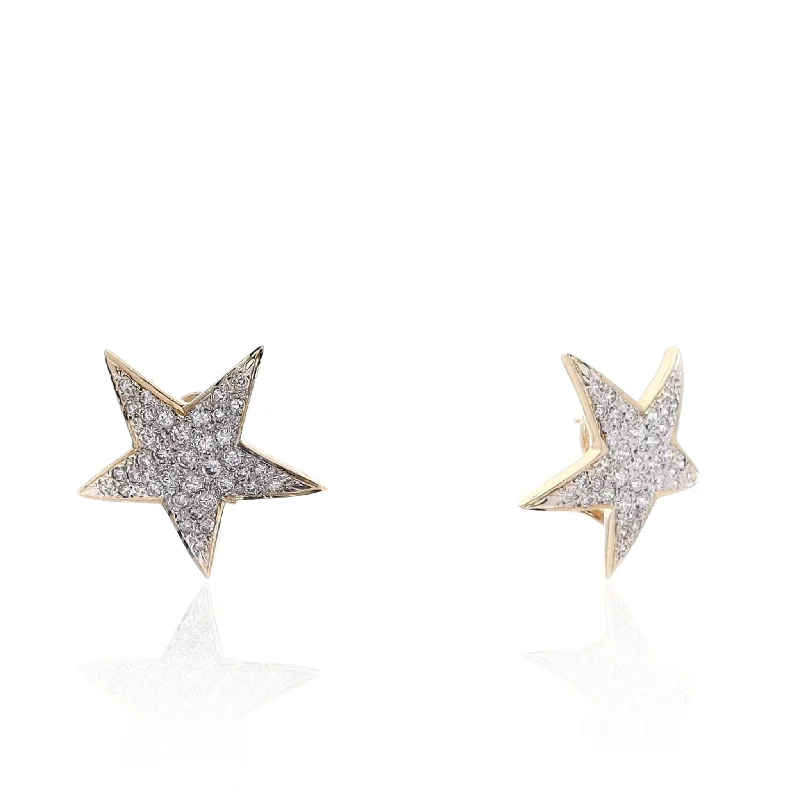 Estate 14k Yellow Gold Pave Diamond Star Design Earrings