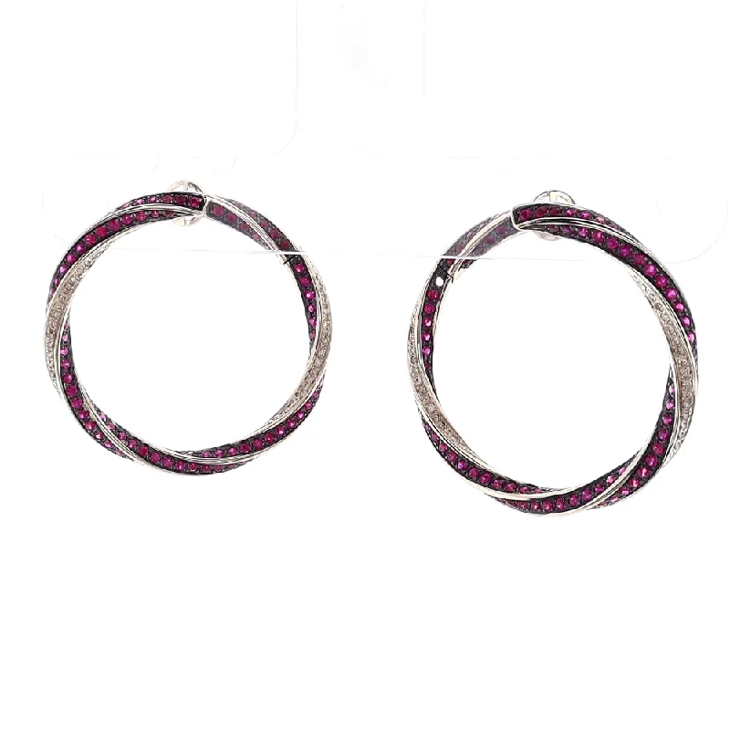 Estate Giorgio Armani 18k White Gold Diamond and Ruby Twisted Circle Earrings