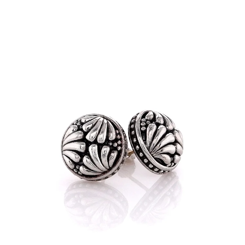 Estate Lagos Sterling Silver Textured Shell Button Earring