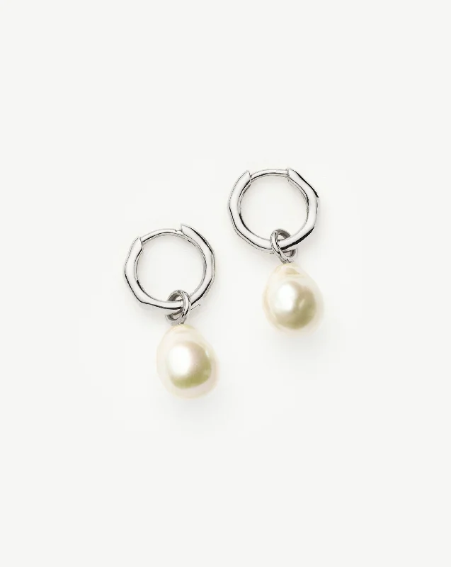 Fine Baroque Pearl Organic Hoop Earrings | 14ct Solid White Gold/Pearl