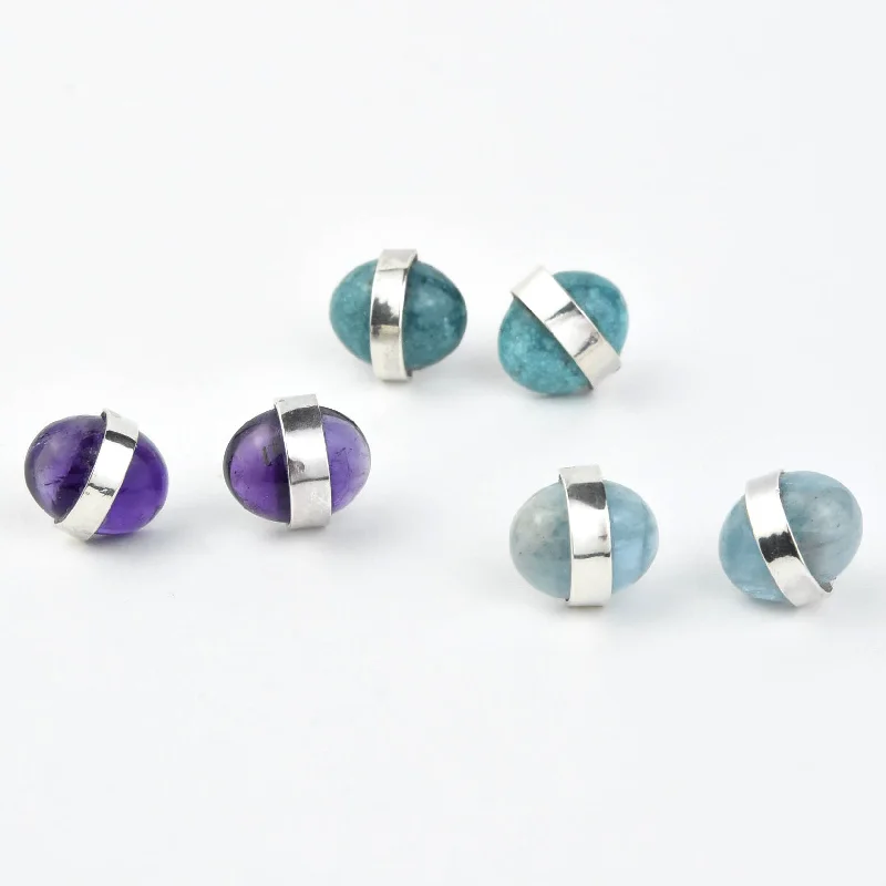 Gemstone Stud Earrings in Sterling Silver