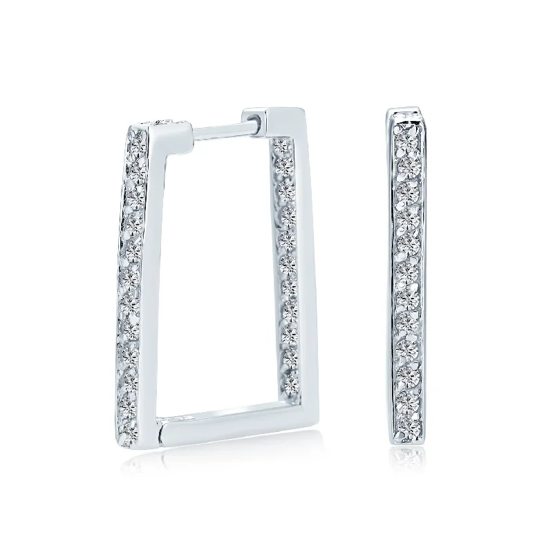 Geometric Rectangle CZ Hoop Earrings 14K Gold Plated Sterling Silver Channel Set