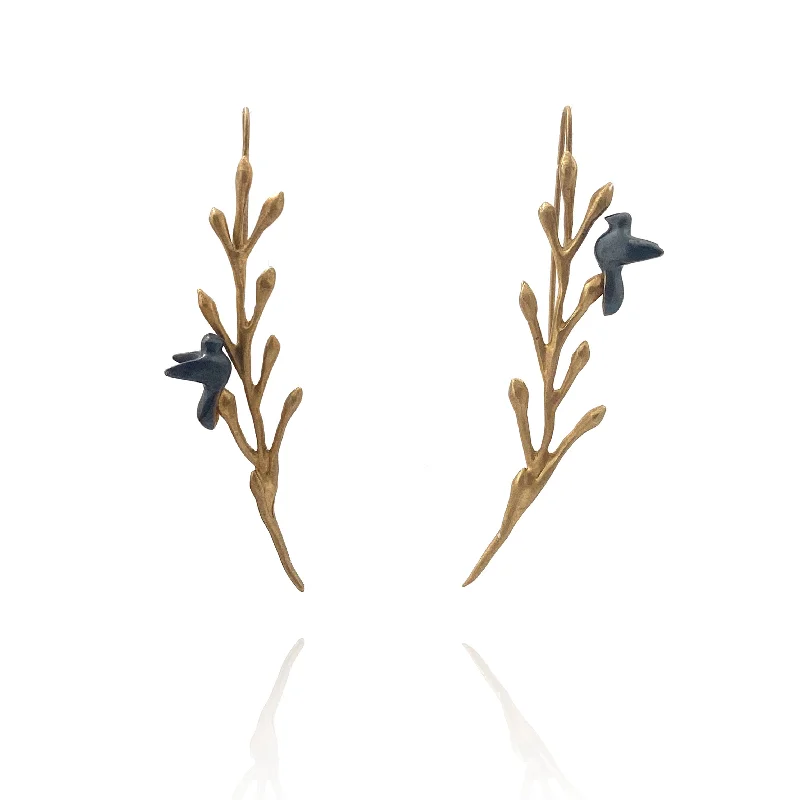 Gold Vermeil Branch & Bird Earrings