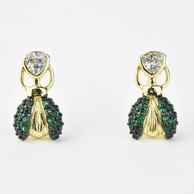 Green Crystal Scarab Studs