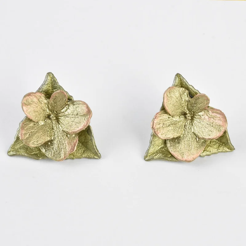 Hydrangea Petals on Leaf Post Earrings