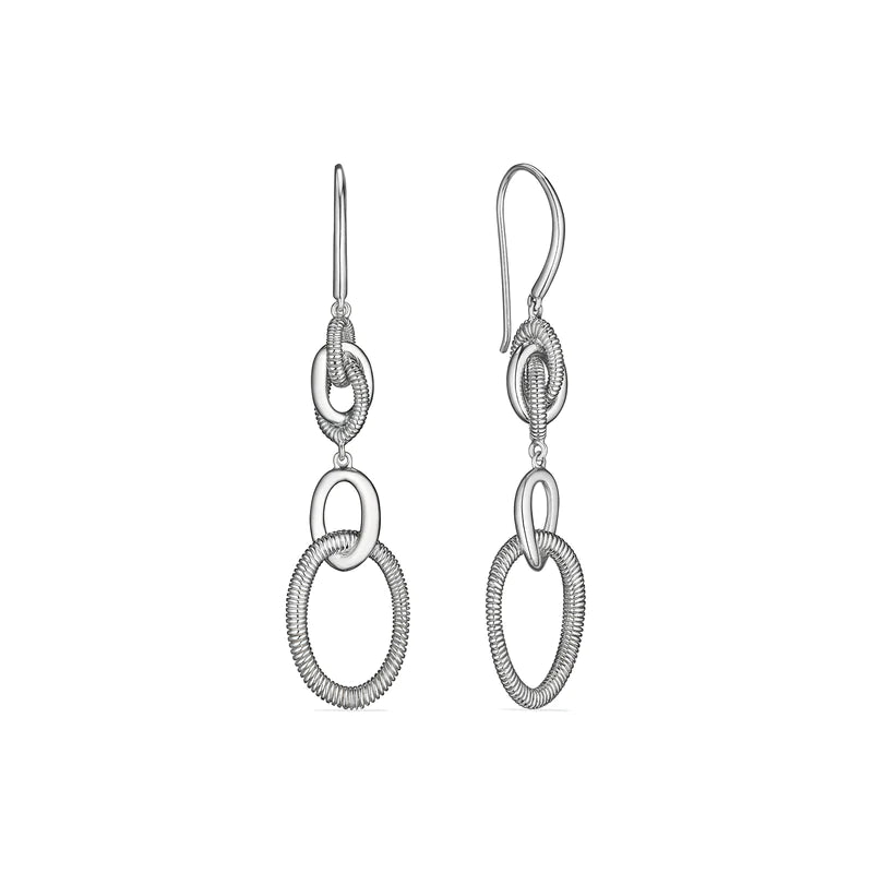 Judith Ripka SS Eternity Interlocking Knot Double Drop Hoops Earrings