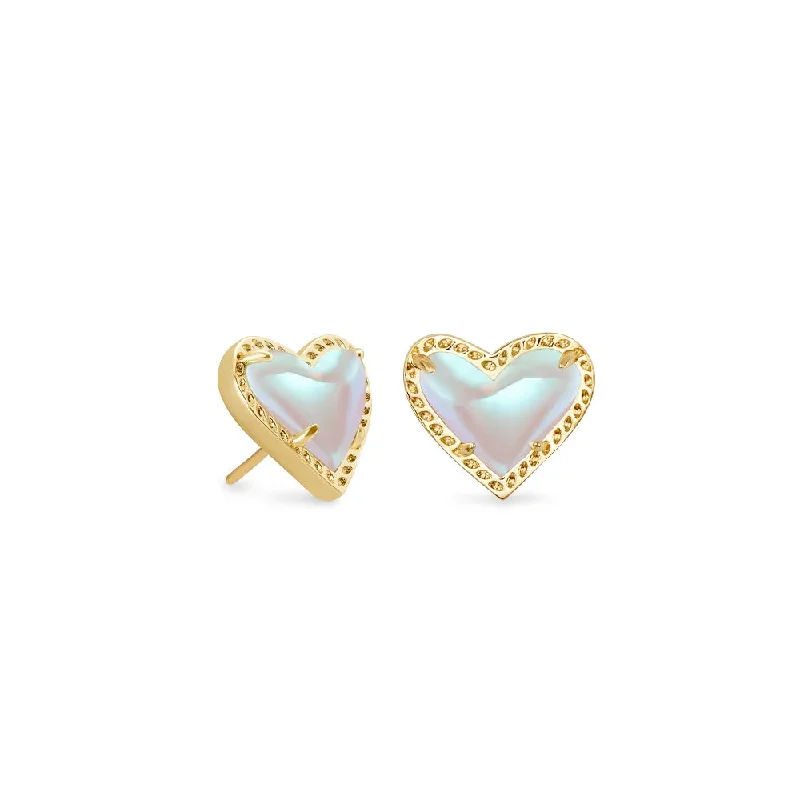 Kendra Scott Ari Heart Gold Stud Earrings in Dichroic Glass