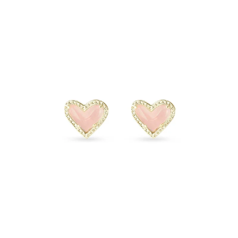 Kendra Scott Ari Heart Gold Stud Earrings in Rose Quartz